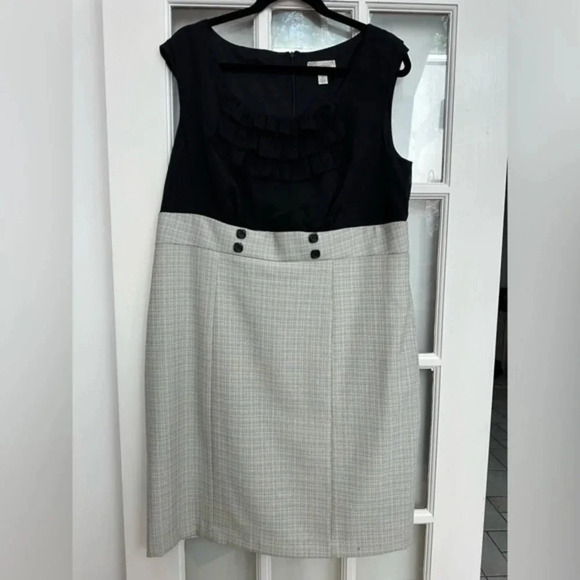 DressBarn Black Grey Sleeveless Classic Plaid Ruffle Dress Women’s Plus Size 14 - Picture 1 of 11